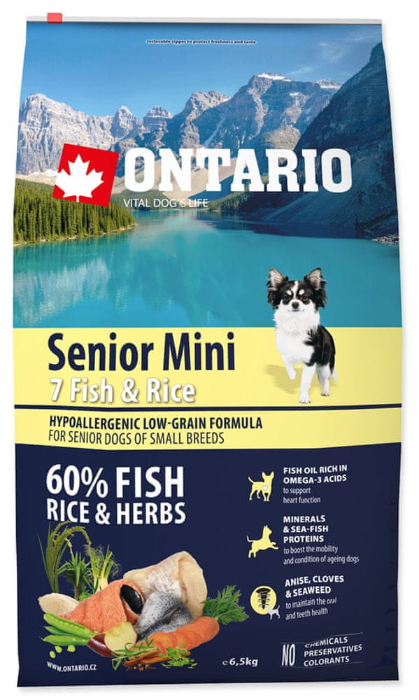 Levně Ontario Senior Mini 7 Fish & Rice 6,5kg