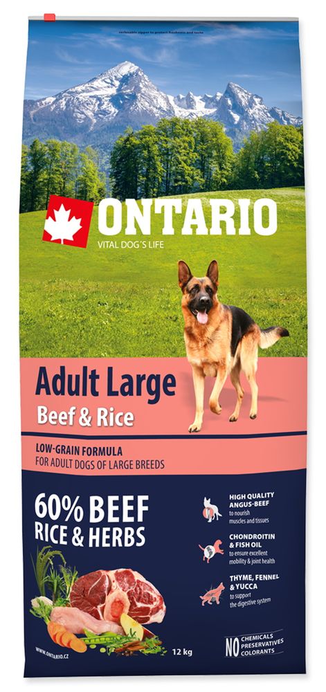 Levně Ontario Adult Large Beef & Rice 12kg