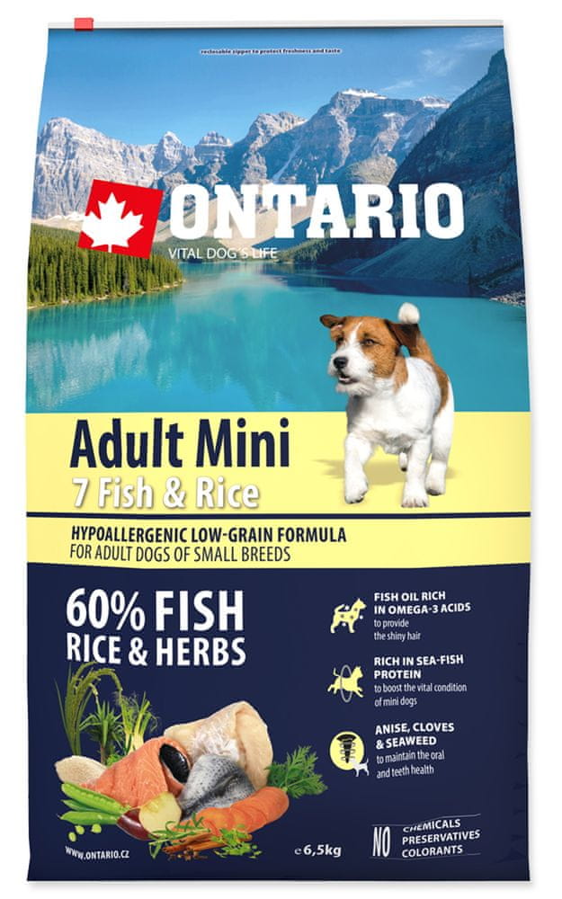 Levně Ontario Adult Mini 7 Fish & Rice 6,5kg