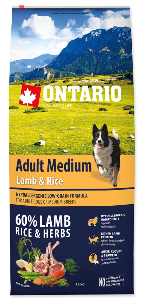 Levně Ontario Adult Medium Lamb & Rice 12kg