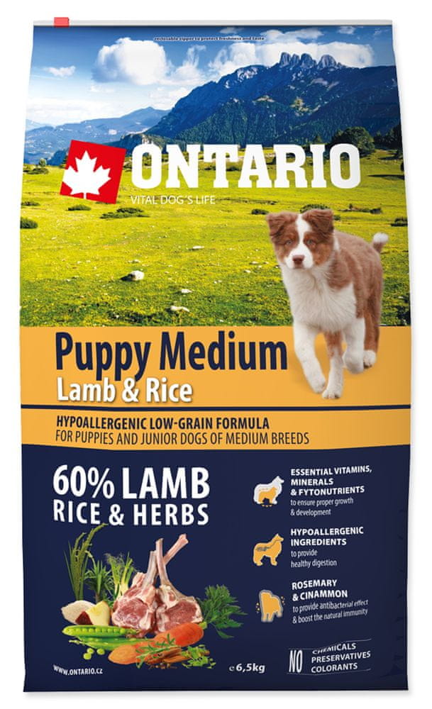 Levně Ontario Puppy Medium Lamb & Rice 6,5kg