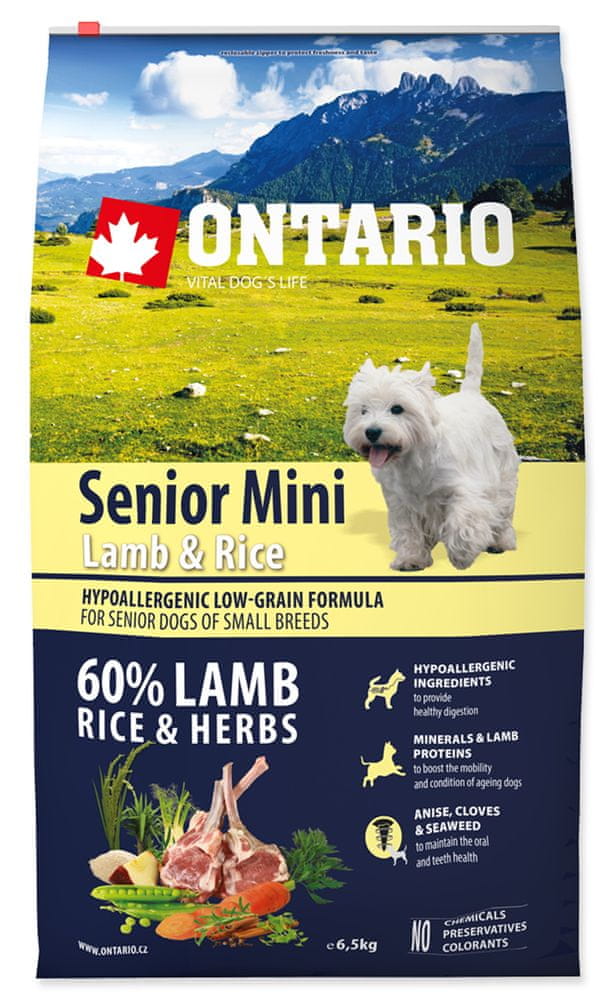Levně Ontario Senior Mini Lamb & Rice 6,5kg