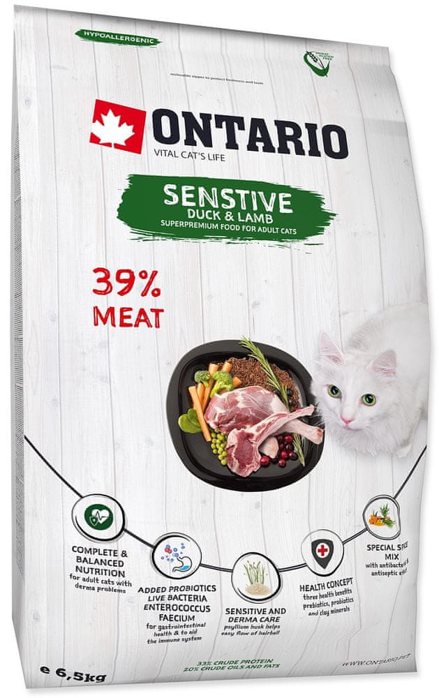 Levně Ontario Cat Sensitive/Derma 6,5kg