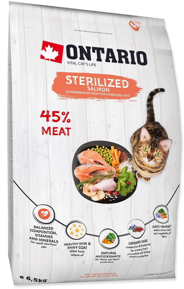 Levně Ontario Cat Sterilised Salmon 6,5kg