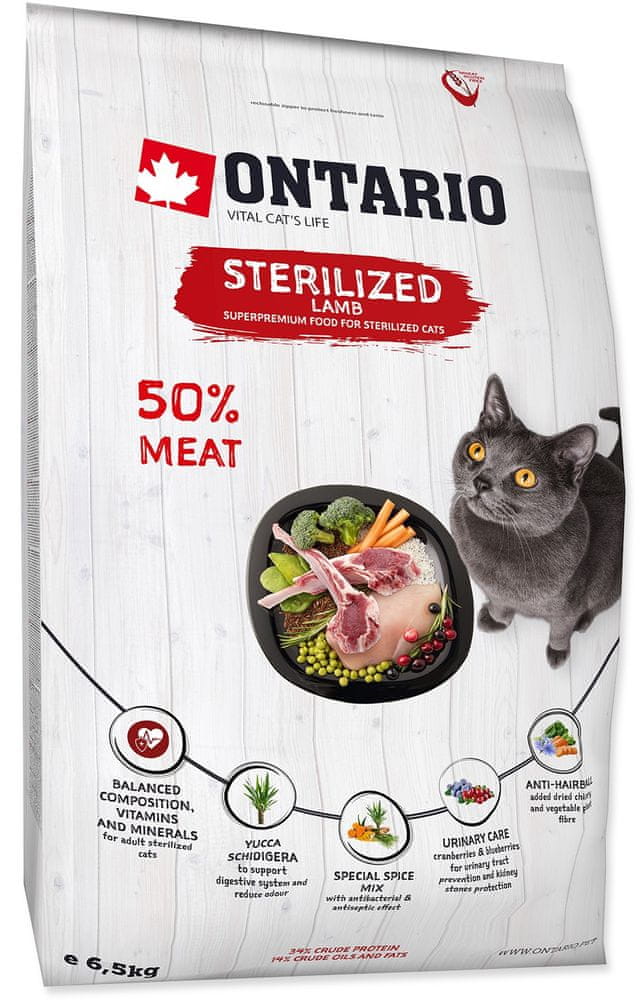 Levně Ontario Cat Sterilised Lamb 6,5kg