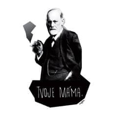 BIO Tričko Freud - Tvoje máma. (Černá) Světle šedá žíhaná L