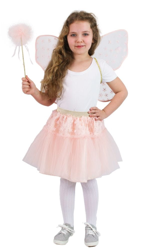 Rappa Dětský kostým TUTU sukně růžová květinová víla s hůlkou a křídly