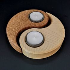 AMADEA Dřevěný svícen jin - jang, masivní dřevo,15x11,5x3 cm