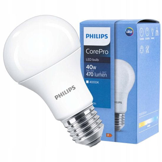 Philips LED žárovka A60 E27 5W 40W 470lm PHILIPS 4000K