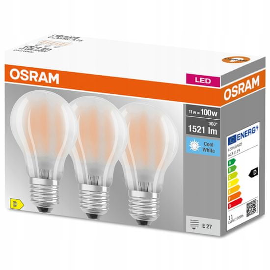 Osram 3x LED žárovka E27 11W = 100W 4000K OSRAM FILAMENT