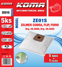 KOMA ZE01S - Sada příslušenství pro vysavače Zelmer, Cobra, Flip, Furio, 15 sáčků, 1 Hepa filtr