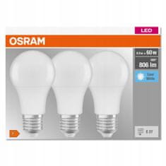 Osram 3x LED žárovka E27 A60 8,5W = 60W 806lm 4000K Neutrálni bílá 300°