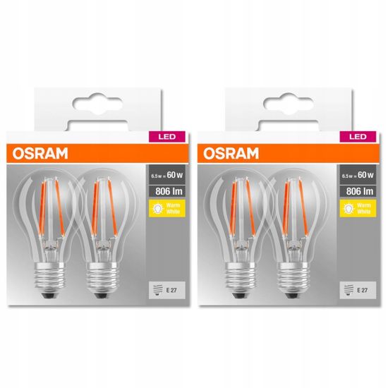 Osram 4x LED žárovka E27 7W 60W A60 2700K 806lm OSRAM