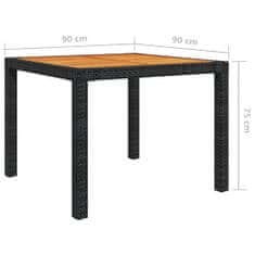 Greatstore Zahradní stůl 90 x 90 x 75 cm polyratan a akáciové dřevo černý