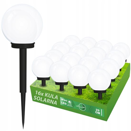 LUMILED 16x Solární zahradní lampa LED do země BÍLÁ KOULE 10cm