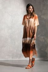 erfo hnědě hedvábné batikované dlouhé šaty Velikost: 38