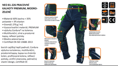 Pracovní kalhoty premium, modro-zelené, Velikost M/50