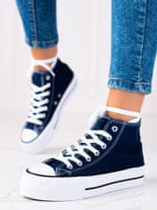 Amiatex Luxusní dámské modré tenisky bez podpatku + Ponožky Gatta Calzino Strech, odstíny modré, 38