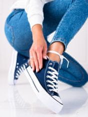 Amiatex Luxusní dámské modré tenisky bez podpatku + Ponožky Gatta Calzino Strech, odstíny modré, 38