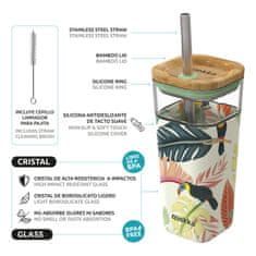 QUOKKA LIQUID-CUBE Skleněný pohár se silikonovým povrchem TOUCANS, 540ml, 40050