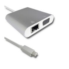 Qoltec Adaptér USB 3.1 typ C samec | VGA samice + USB 3.0 A samice + RJ45 samice (1Gb/s) + PD