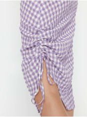 Trendyol Bílo-fialové dámské vzorované midišaty na ramínka se stahováním na boku Trendyol XL