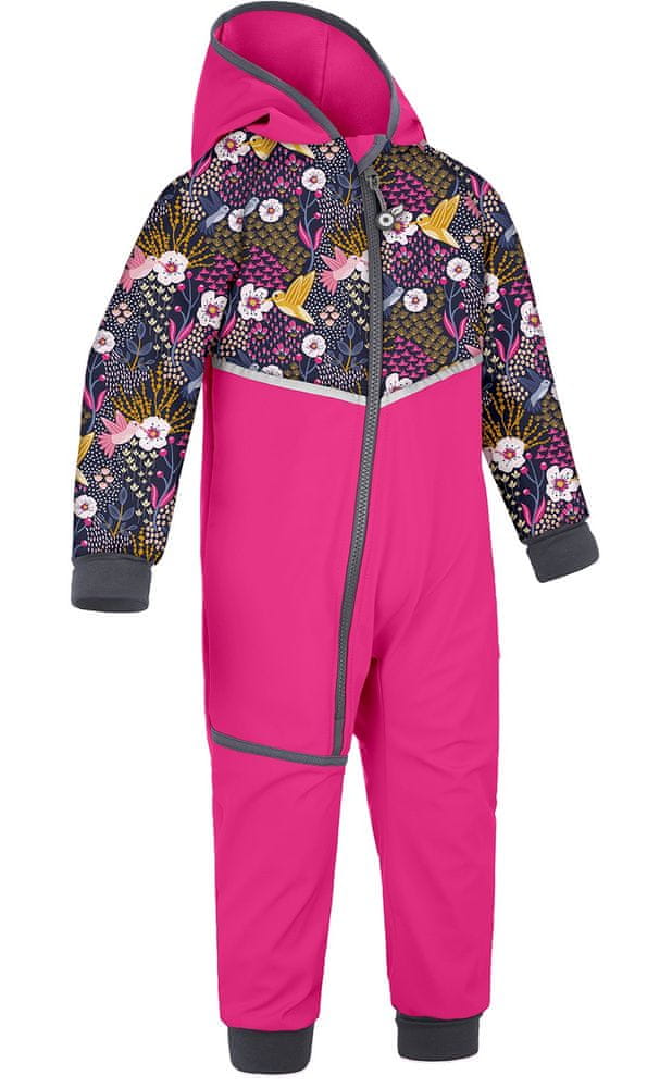 Unuo dívčí batolecí softshellový overal s fleecem Mini - Kolibřík růžová 86/92