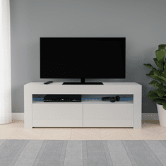 3E 3xE living.com Moderní TV stolek KIM o délce 160 cm, matná bílá / lesklá bílá LED 
