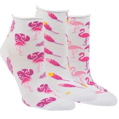 RS dámské kotníkové ruličkové ponožky bez gumiček plameňáci 3-pack 1525422, bílá, 35-38