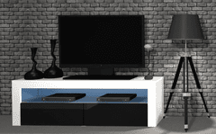 3E 3xE living.com Moderní TV stolek KIM o délce 130 cm, matná bílá / černý lesk LED 