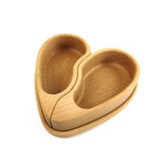 AMADEA Dřevěná miska ve tvaru půleného srdce s podnosem ve tvaru srdce, masivní dřevo, 19,6x18,6x2 cm