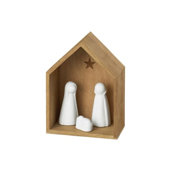 Decor By Glassor Malý dřevěný Betlém s porcelánovými figurkami