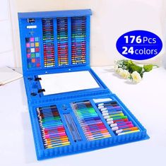 Northix Art Box pro děti, 176 kusů - Modrá 