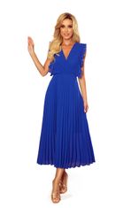 Numoco Plisované šaty s volánky a výstřihem EMILY - modré Velikost: L