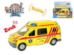 Kids Globe Traffic ambulance CZ kov 14 cm zpětný chod na baterie se světlem a zvukem v krabičce
