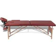 Greatstore Červený skládací masážní stůl se 2 zónami a dřevěným rámem