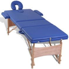 Greatstore Modrý skládací masážní stůl se 3 zónami a dřevěným rámem