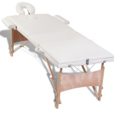 shumee Krémově bílý skládací masážní stůl se 3 zónami a dřevěným rámem
