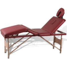 Petromila Červený skládací masážní stůl se 4 zónami a dřevěný rám