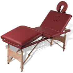 Greatstore Červený skládací masážní stůl se 4 zónami a dřevěný rám
