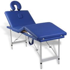 Greatstore Modrý skládací masážní stůl se 4 zónami a hliníkový rám