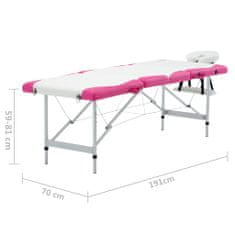 Vidaxl Skládací masážní stůl se 4 zónami hliník bílo-růžový