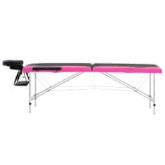 Greatstore Skládací masážní stůl se 2 zónami hliník černo-růžový