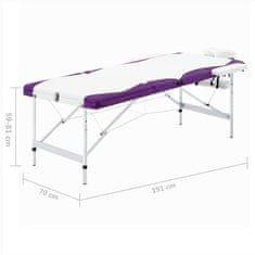 Vidaxl Skládací masážní stůl se 3 zónami hliník bílo-fialový