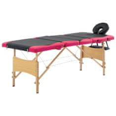 shumee Skládací masážní stůl 4 zóny dřevo černo-růžový