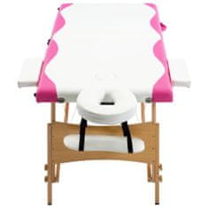 Vidaxl Skládací masážní stůl 2 zóny dřevěný bílý a růžový