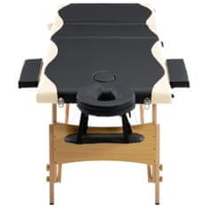 Vidaxl Skládací masážní stůl 3 zóny dřevěný černý a béžový