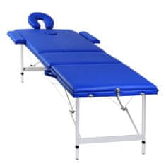 Greatstore Modrý skládací masážní stůl se 3 zónami a hliníkový rám