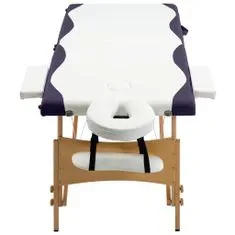Vidaxl Skládací masážní stůl 2 zóny dřevěný bílý a nachový