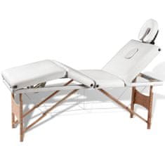 Greatstore Krémově bílý skládací masážní stůl se 4 zónami a dřevěný rám